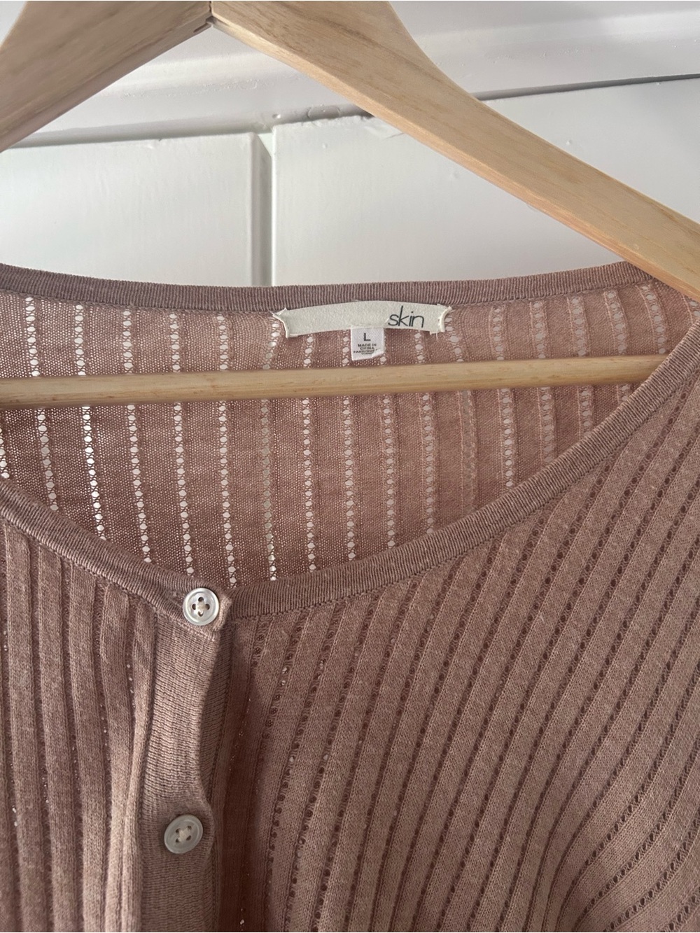 Skin Ribbed Button-Front Cardigan in Taupe - Picture 2 of 5